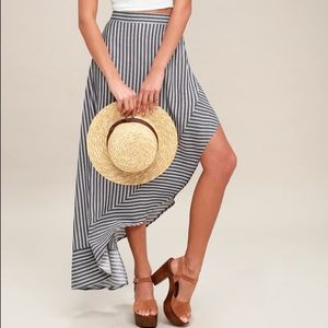 Lulus Navy Blue Striped Maxi Skirt, high-low skirt